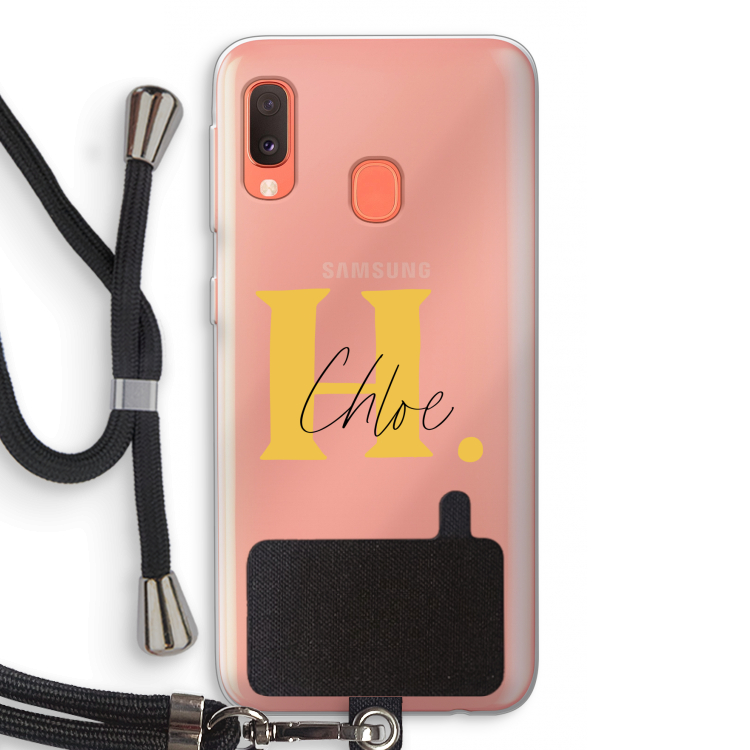 Amber Script: Samsung Galaxy A20e Transparant Hoesje met koord