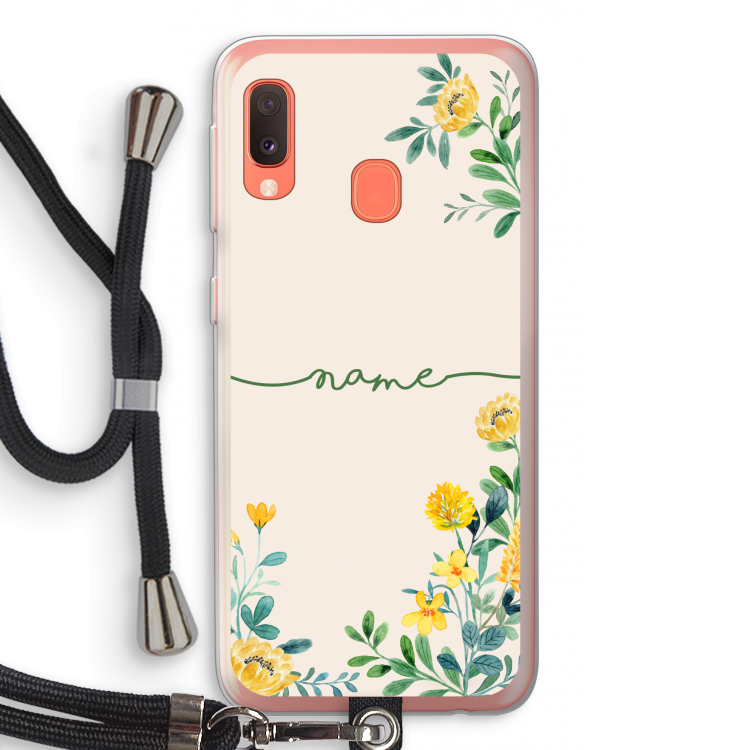 Gele bloemen: Samsung Galaxy A20e Transparant Hoesje met koord
