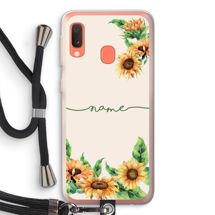 Zonnebloemen: Samsung Galaxy A20e Transparant Hoesje met koord