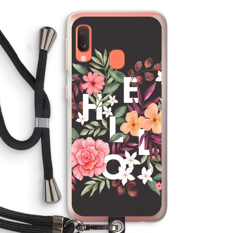 Hello in flowers: Samsung Galaxy A20e Transparant Hoesje met koord