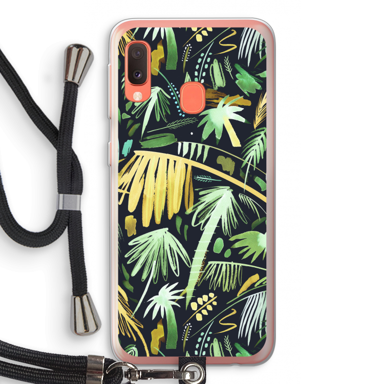 Tropical Palms Dark: Samsung Galaxy A20e Transparant Hoesje met koord