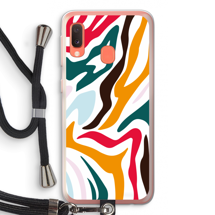 Colored Zebra: Samsung Galaxy A20e Transparant Hoesje met koord