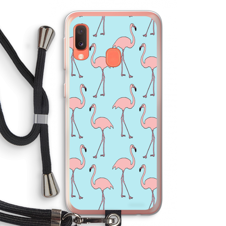 Anything Flamingoes: Samsung Galaxy A20e Transparant Hoesje met koord