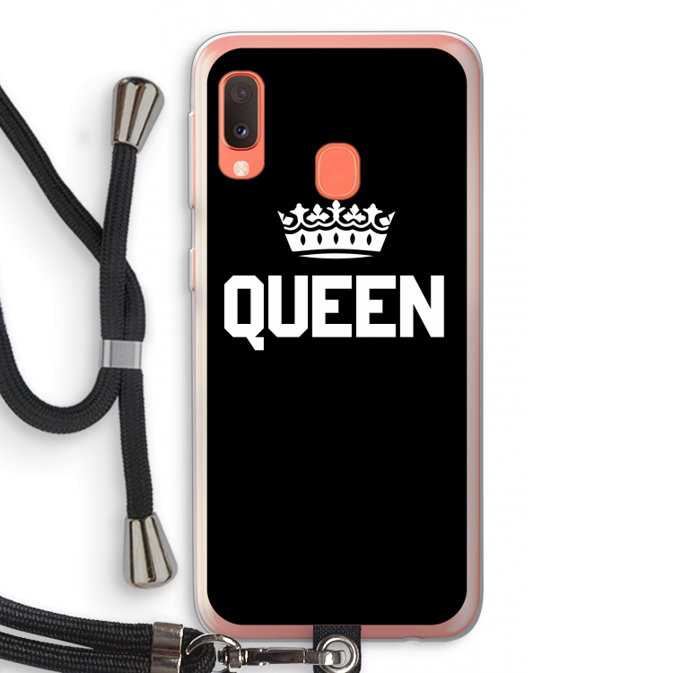 Queen zwart: Samsung Galaxy A20e Transparant Hoesje met koord