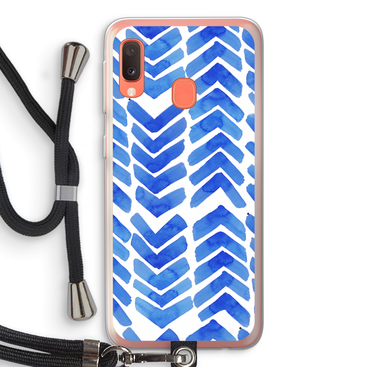 Blauwe pijlen: Samsung Galaxy A20e Transparant Hoesje met koord