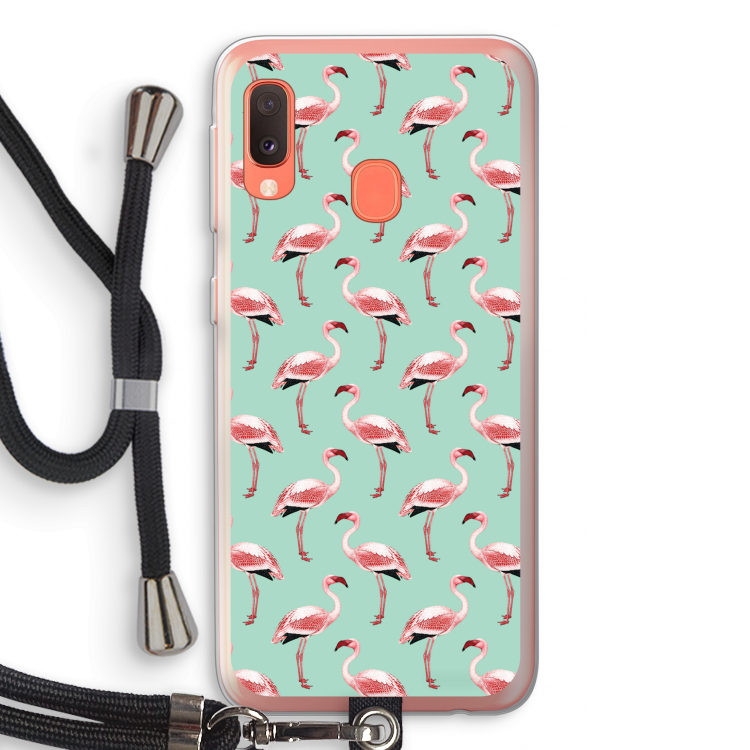 Flamingoprint groen: Samsung Galaxy A20e Transparant Hoesje met koord