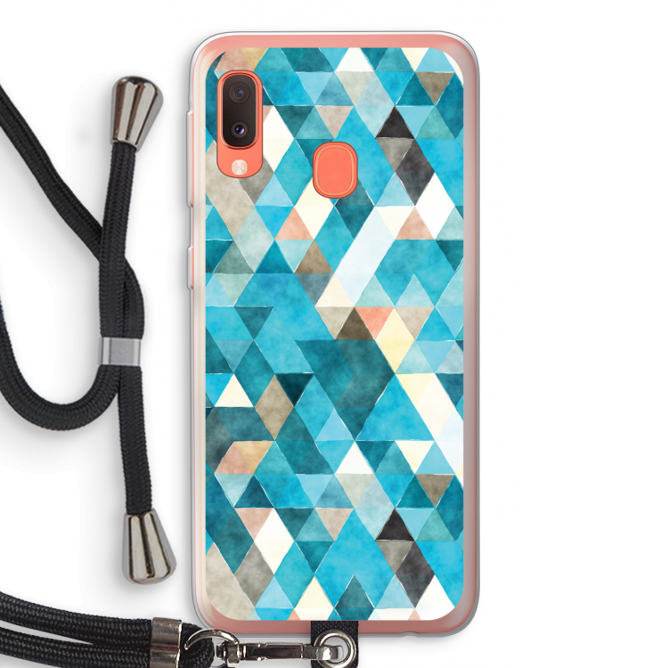 Gekleurde driehoekjes blauw: Samsung Galaxy A20e Transparant Hoesje met koord