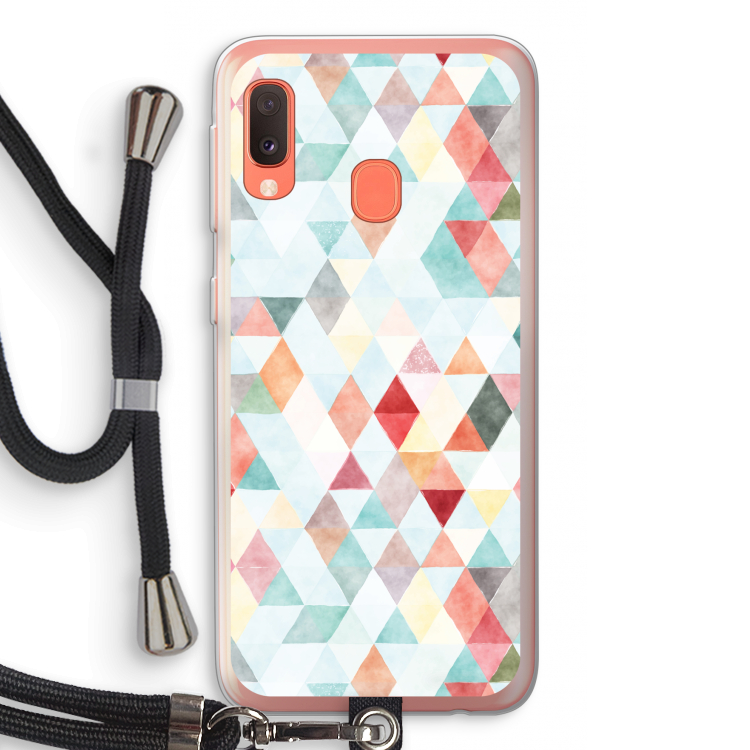 Gekleurde driehoekjes pastel: Samsung Galaxy A20e Transparant Hoesje met koord