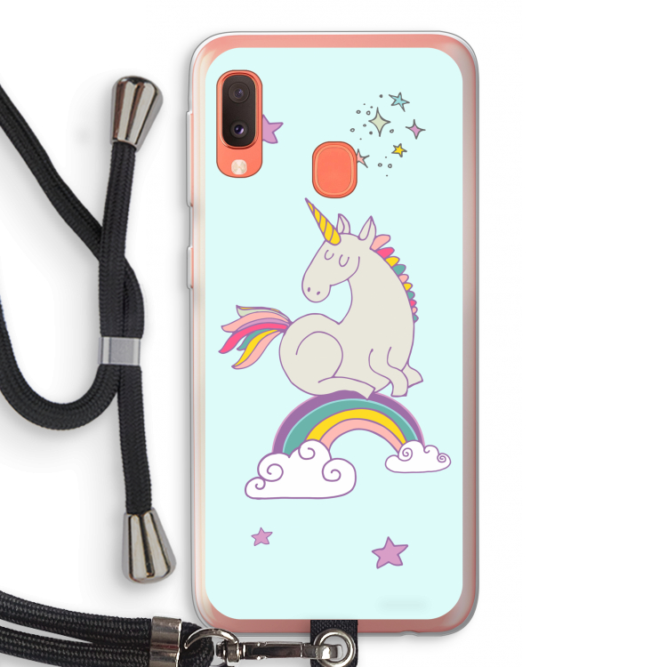 Regenboog eenhoorn: Samsung Galaxy A20e Transparant Hoesje met koord