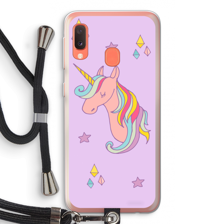 Roze eenhoorn: Samsung Galaxy A20e Transparant Hoesje met koord