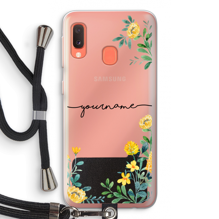 Gele bloemen: Samsung Galaxy A20e Transparant Hoesje met koord