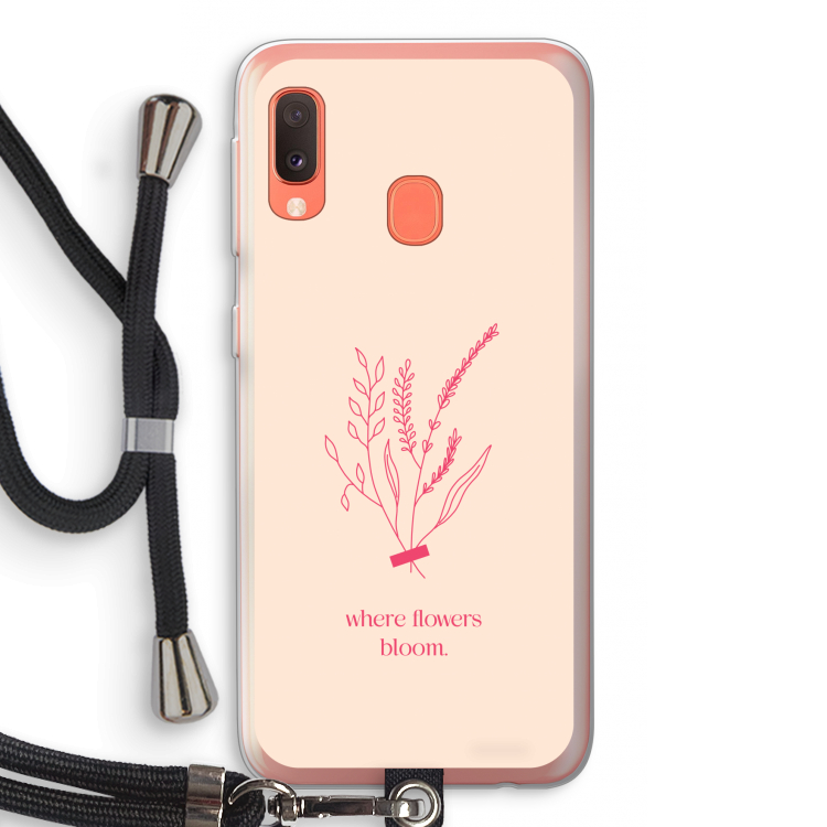 Where flowers bloom: Samsung Galaxy A20e Transparant Hoesje met koord