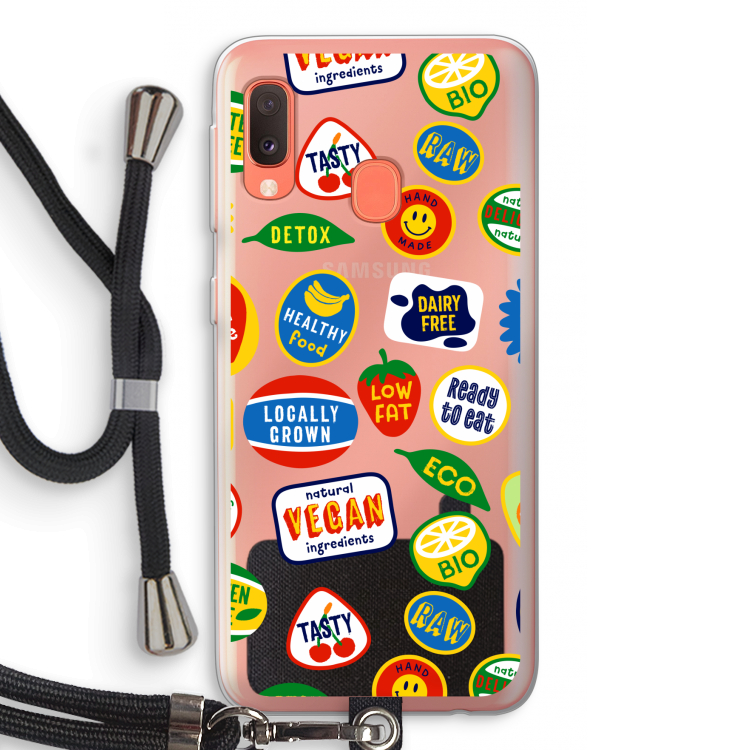 Fruitsticker: Samsung Galaxy A20e Transparant Hoesje met koord