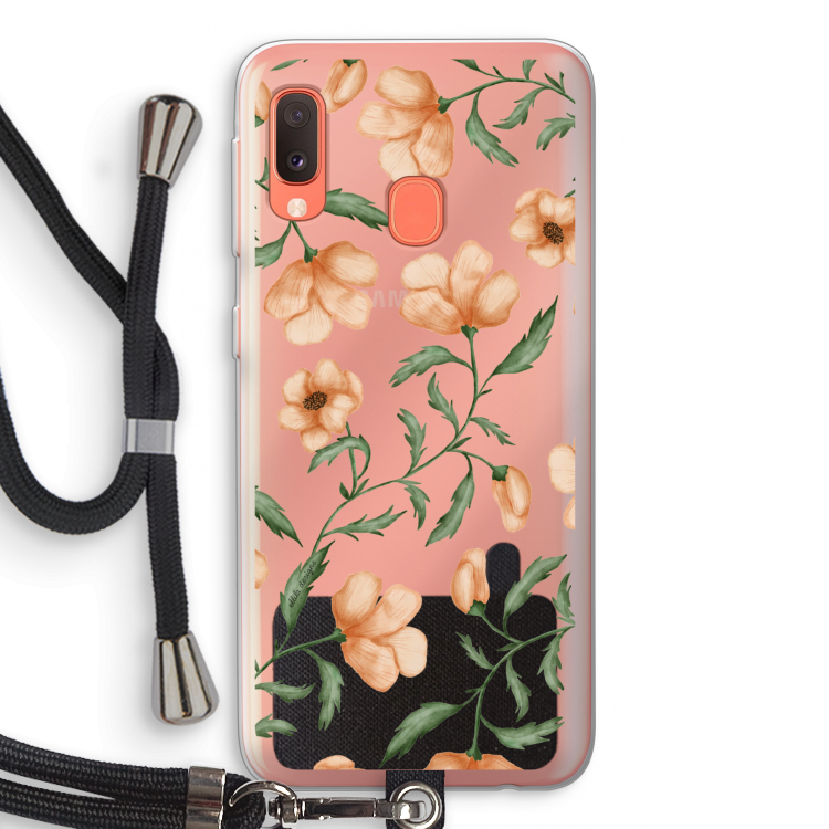 Peachy flowers: Samsung Galaxy A20e Transparant Hoesje met koord