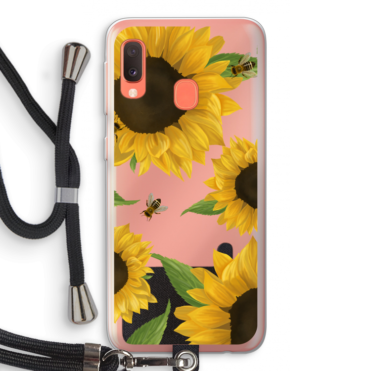 Sunflower and bees: Samsung Galaxy A20e Transparant Hoesje met koord