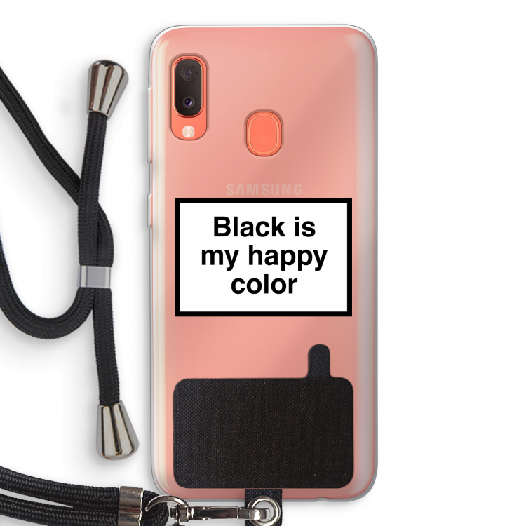 Black is my happy color: Samsung Galaxy A20e Transparant Hoesje met koord