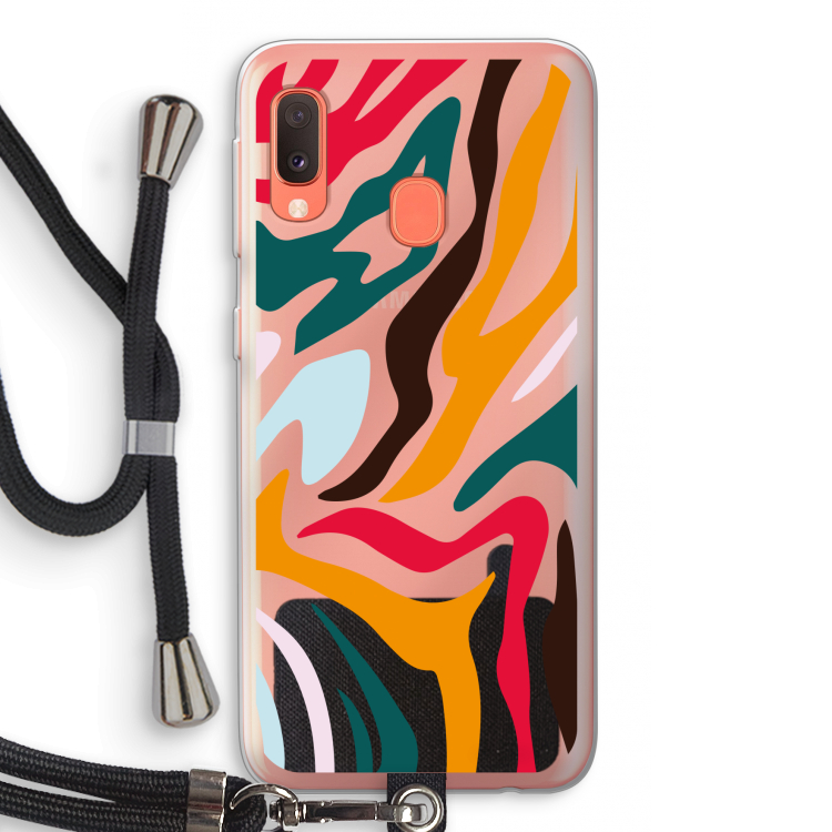 Colored Zebra: Samsung Galaxy A20e Transparant Hoesje met koord