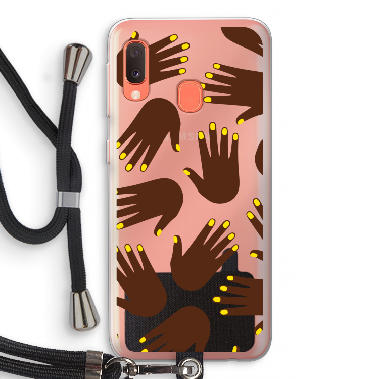 Hands dark: Samsung Galaxy A20e Transparant Hoesje met koord