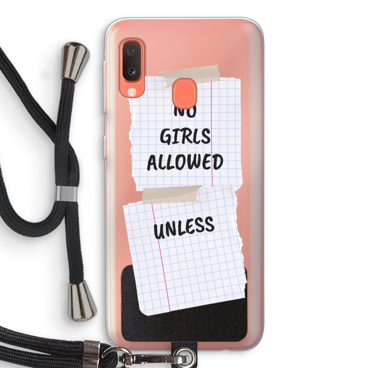 No Girls Allowed Unless: Samsung Galaxy A20e Transparant Hoesje met koord