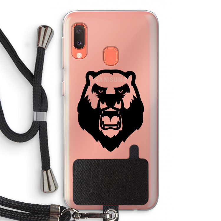 Angry Bear (black): Samsung Galaxy A20e Transparant Hoesje met koord