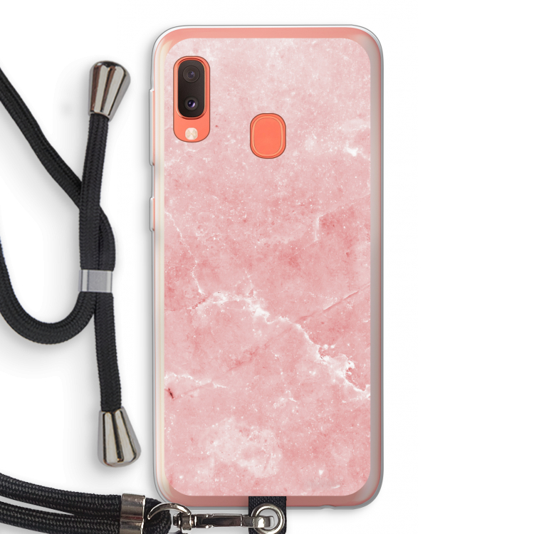 Roze marmer: Samsung Galaxy A20e Transparant Hoesje met koord