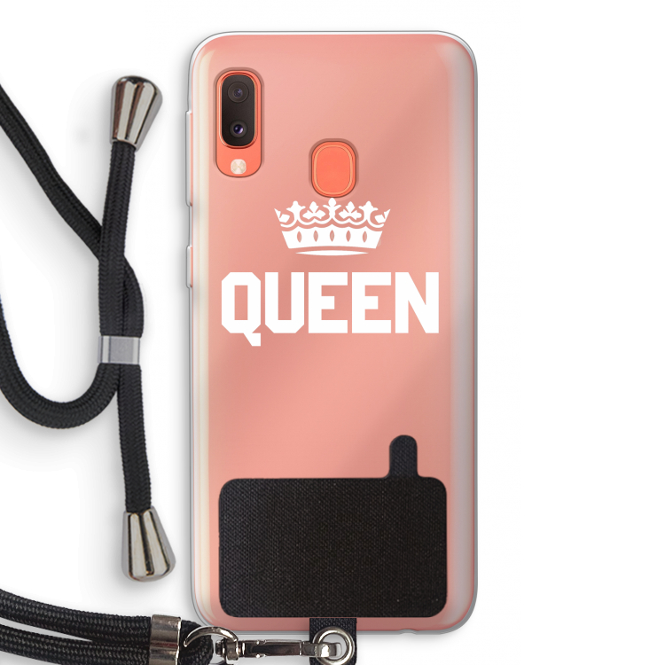 Queen zwart: Samsung Galaxy A20e Transparant Hoesje met koord