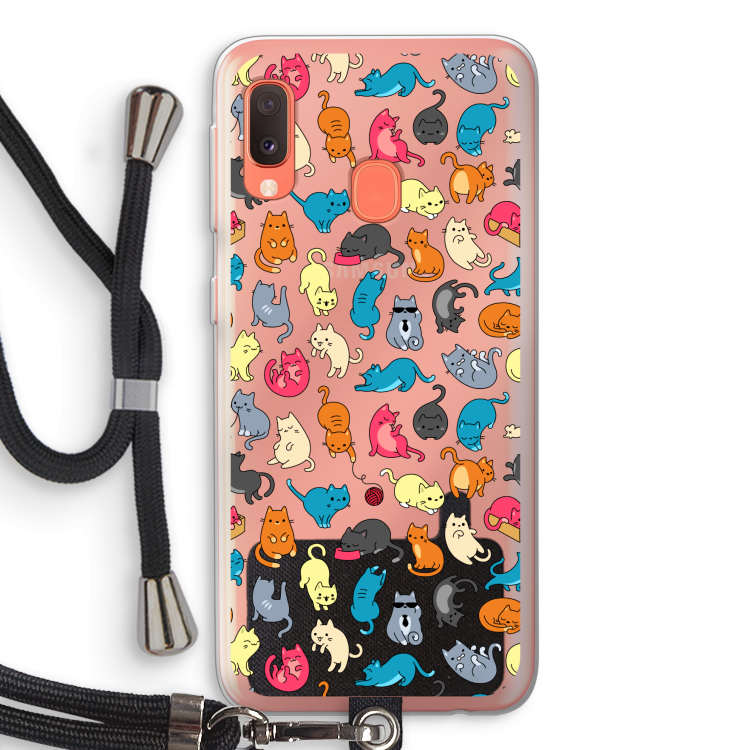 Kleurrijke katten: Samsung Galaxy A20e Transparant Hoesje met koord