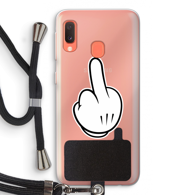 Middle finger white: Samsung Galaxy A20e Transparant Hoesje met koord