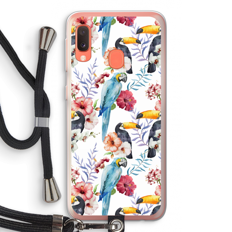 Bloemen tukan: Samsung Galaxy A20e Transparant Hoesje met koord
