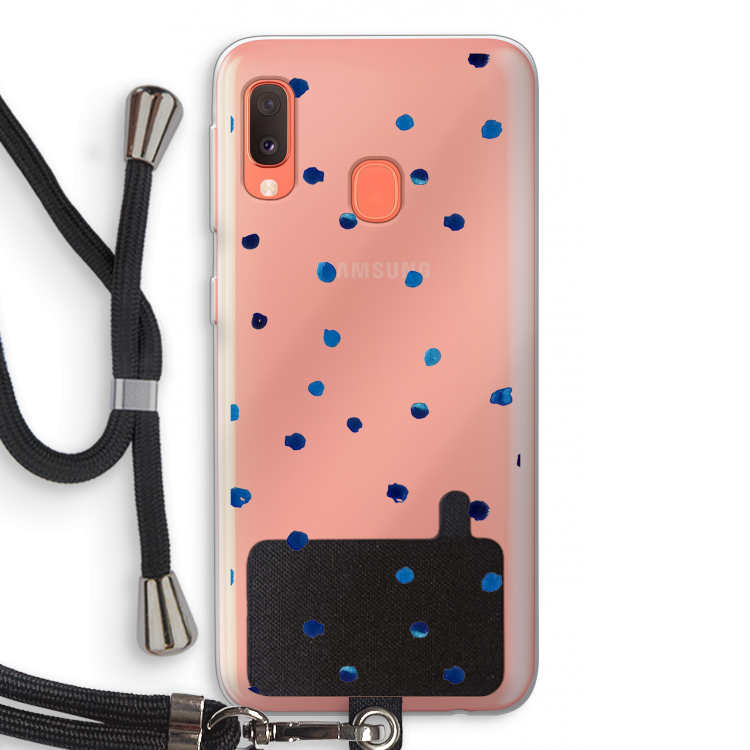 Blauwe stippen: Samsung Galaxy A20e Transparant Hoesje met koord