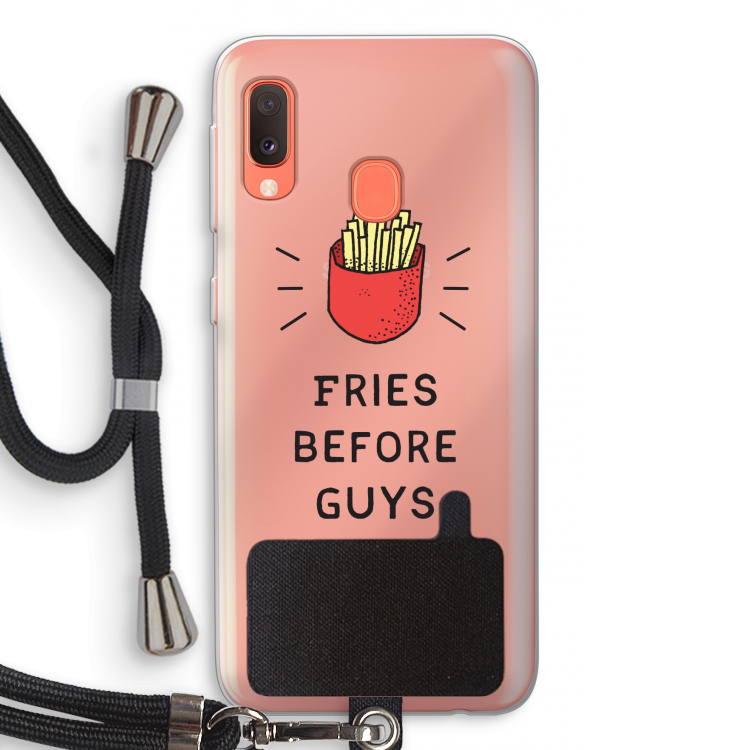 Fries before guys: Samsung Galaxy A20e Transparant Hoesje met koord