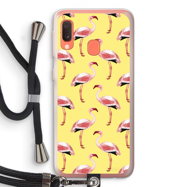 Flamingo's geel: Samsung Galaxy A20e Transparant Hoesje met koord