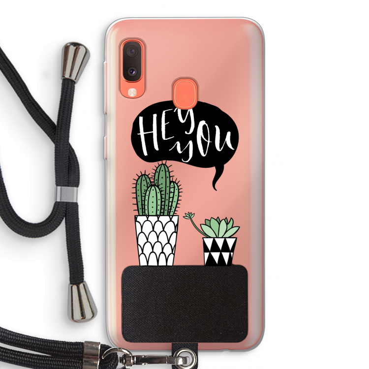 Hey you cactus: Samsung Galaxy A20e Transparant Hoesje met koord