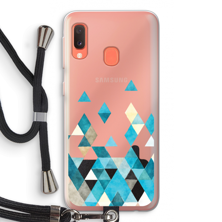 Gekleurde driehoekjes blauw: Samsung Galaxy A20e Transparant Hoesje met koord