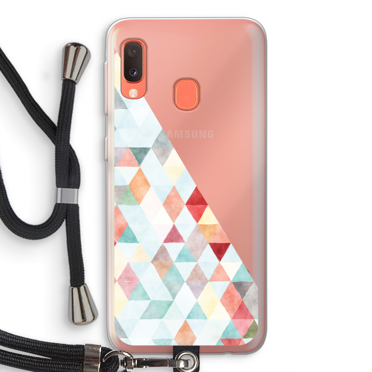 Gekleurde driehoekjes pastel: Samsung Galaxy A20e Transparant Hoesje met koord