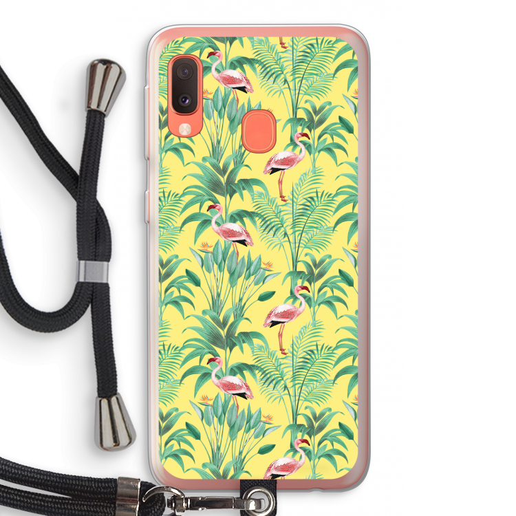 Flamingo party: Samsung Galaxy A20e Transparant Hoesje met koord