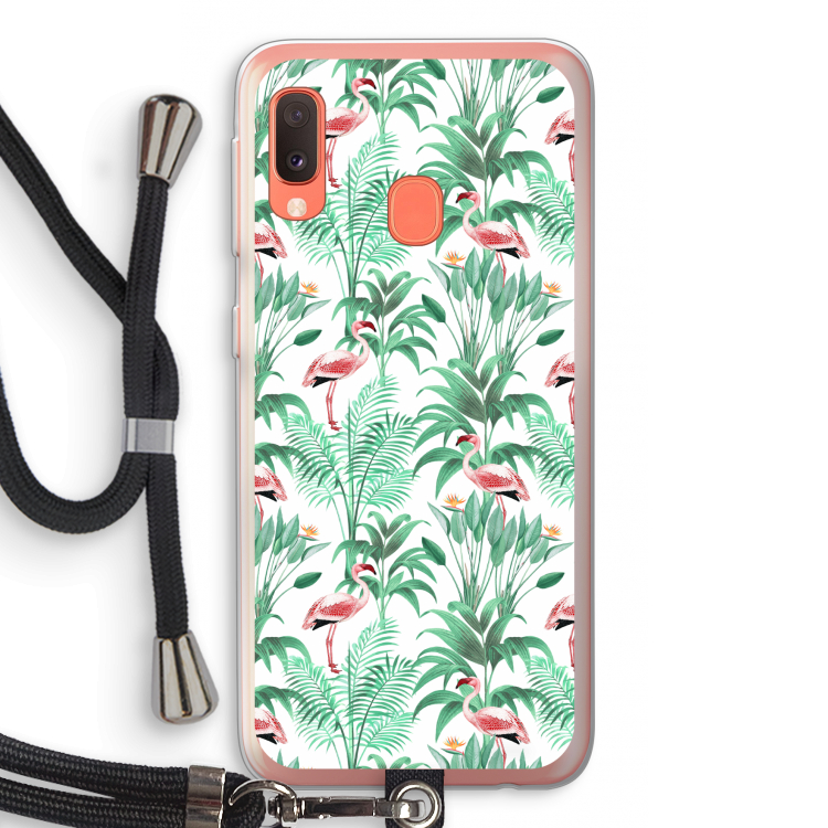 Flamingo bladeren: Samsung Galaxy A20e Transparant Hoesje met koord