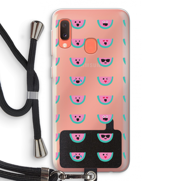 Smiley watermeloenprint: Samsung Galaxy A20e Transparant Hoesje met koord