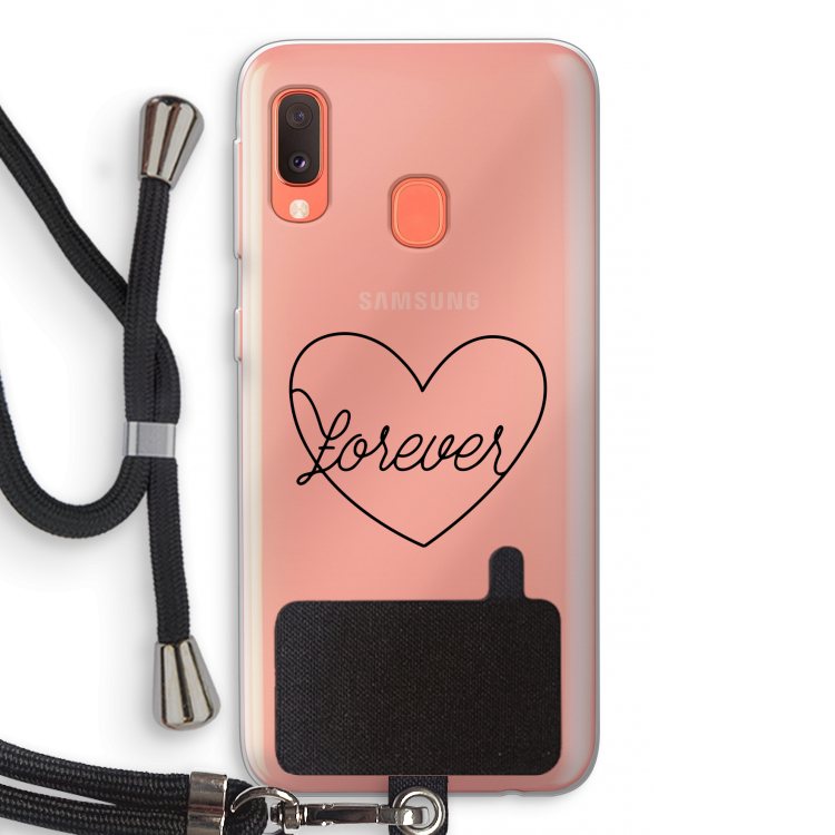 Forever heart black: Samsung Galaxy A20e Transparant Hoesje met koord