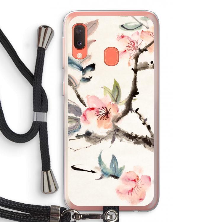 Japanse bloemen: Samsung Galaxy A20e Transparant Hoesje met koord