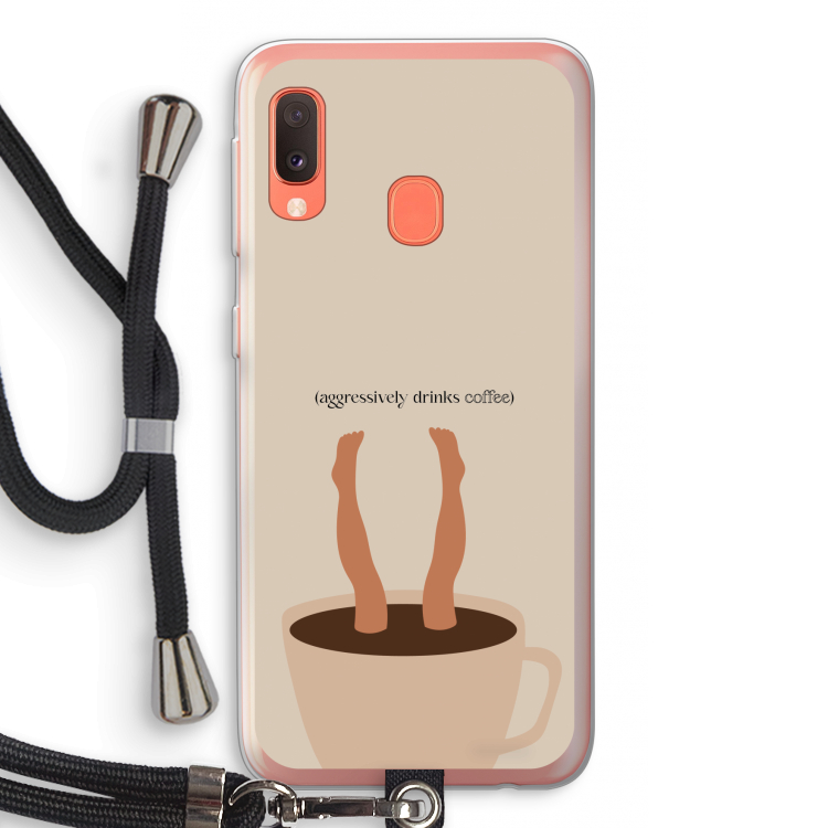 Aggressively drinks coffee: Samsung Galaxy A20e Transparant Hoesje met koord