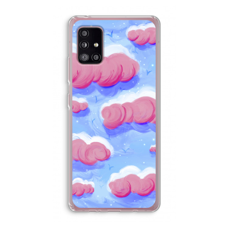 Roze wolken met vogels: Samsung Galaxy A51 5G Transparant Hoesje