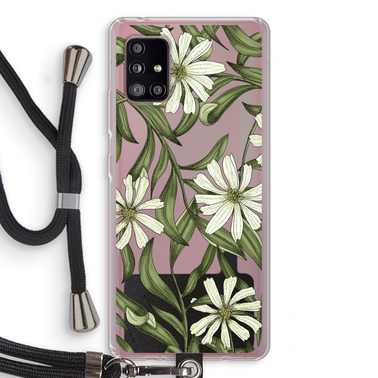 Wit bloemenpatroon: Samsung Galaxy A51 5G Transparant Hoesje met koord