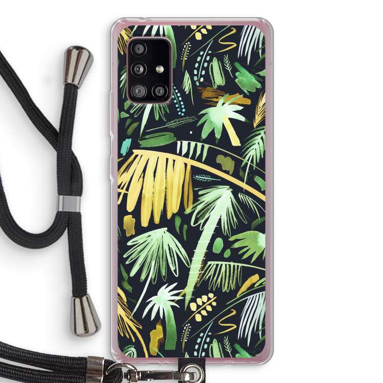 Tropical Palms Dark: Samsung Galaxy A51 5G Transparant Hoesje met koord