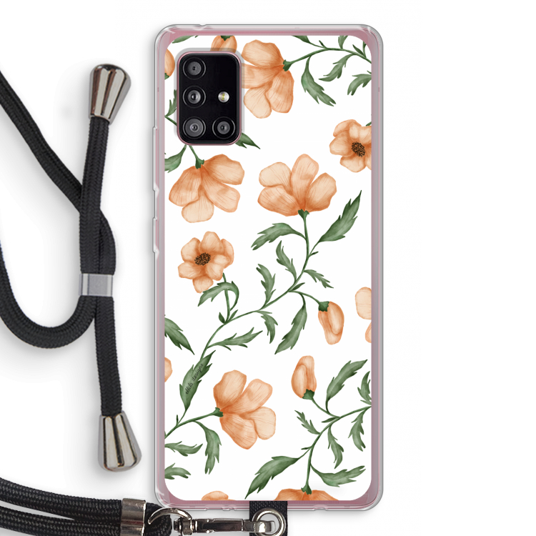 Peachy flowers: Samsung Galaxy A51 5G Transparant Hoesje met koord