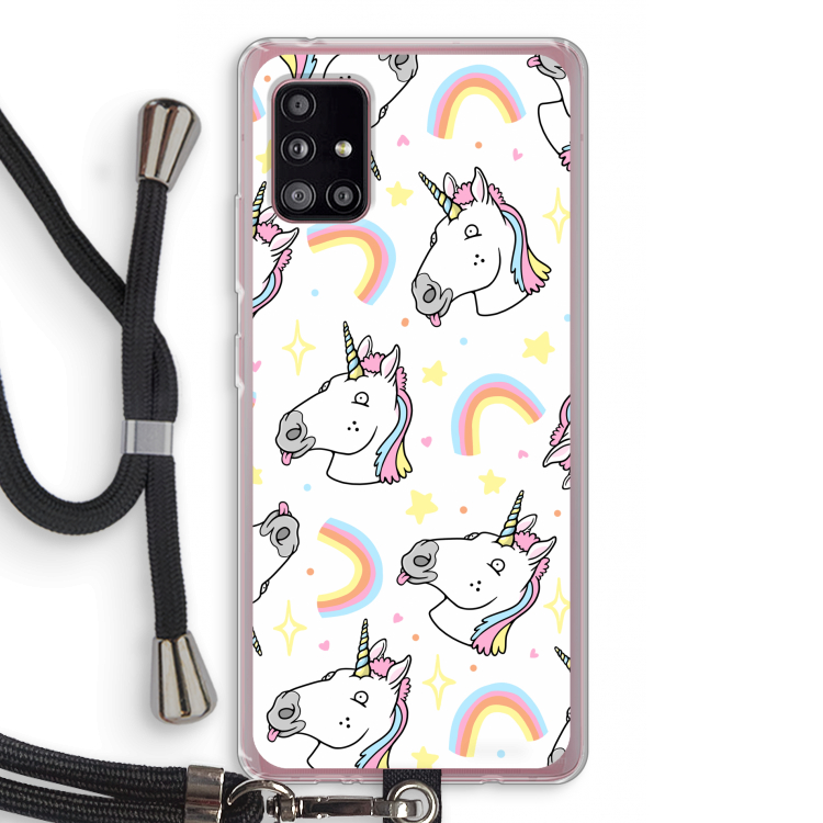 Rainbow Unicorn: Samsung Galaxy A51 5G Transparant Hoesje met koord