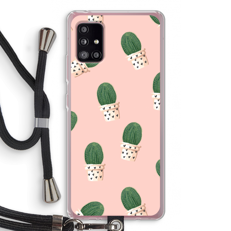 Cactusprint roze: Samsung Galaxy A51 5G Transparant Hoesje met koord