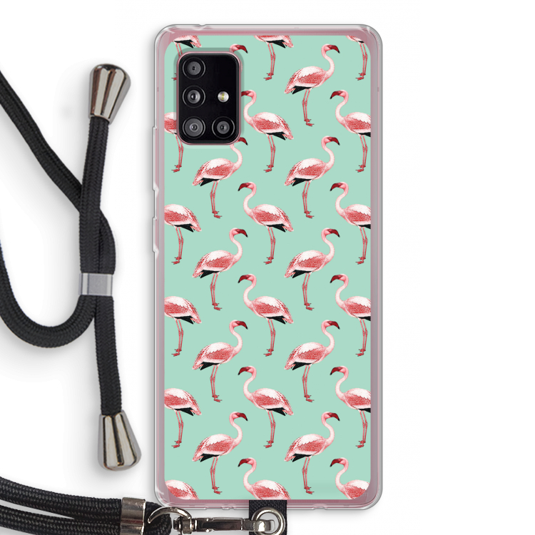 Flamingoprint groen: Samsung Galaxy A51 5G Transparant Hoesje met koord