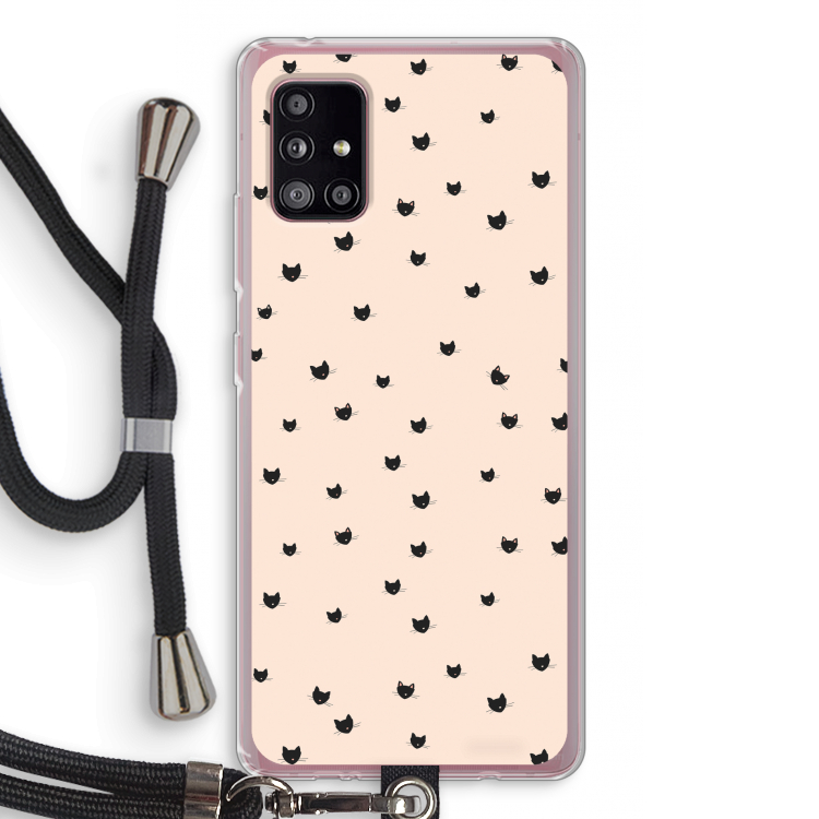 Kleine kattenkopjes: Samsung Galaxy A51 5G Transparant Hoesje met koord