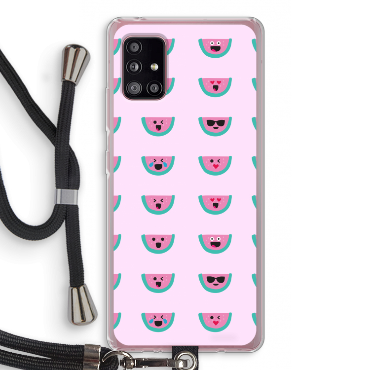 Smiley watermeloenprint: Samsung Galaxy A51 5G Transparant Hoesje met koord